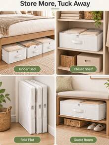 White Underbed Storage Organizer Box, Large Capacity Foldable Storage Bin For Organizing Blankets, Skirts, Bedding, Clothes, Underbed Clothing Storage Organizer, Space-Saving Closet Storage, Underbed Storage, Minimal Space Occupancy - View 6