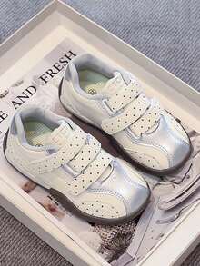 Girls Polka Dot Hook & Loop Casual Training Shoes, Soft Sole Anti-Slip Breathable Kids Sports Shoes For Spring And Autumn - Silver - View 6