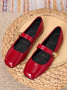 HFSHUNXY SunsoleShoes 2026 優雅秋冬女款瑪麗珍平底鞋，紅色，魔鬼氈設計，舒適百搭，休閒套腳，單條魔鬼氈，適合情人節、母親節及其他節日禮物，婚禮、派對、辦公室及各種風格搭配 - 紅色 - 查看 2