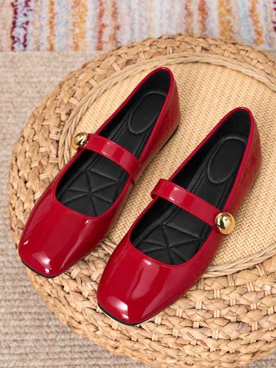 HFSHUNXY SunsoleShoes 2026 優雅秋冬女款瑪麗珍平底鞋，紅色，魔鬼氈設計，舒適百搭，休閒套腳，單條魔鬼氈，適合情人節、母親節及其他節日禮物，婚禮、派對、辦公室及各種風格搭配