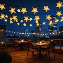 Warm Solar Star String Lights, 5M20LED, 7M50LED, 12M100LED Options, Exquisite 3D Five-Pointed Star Beads With Delicate Ice-Cracked Texture, Transparent Star Shell With Premium Texture, Soft Warm Light Glows From Within, Romantic Dreamy Atmosphere, Solar Powered, Automatic Sunlight Absorption And Energy Storage, Smart Light Control Sensor, Auto-On At Dusk, No Wiring, Zero Electricity Cost - Solar Star String Lights - View 3