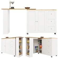 360 °   Swivelling Dining Table (138-209 X 39 X 106) On Castors, Bar Table, White, With Three Drawers And Snack Rack, Multifunctional Storage Island, Suitable Kitchen And Living Room. - White + MDF - View 8