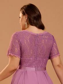 Plus Size Women's Elegant Romantic Flowy Chiffon Bridesmaid Dress, Suitable For Wedding Guests, Bridesmaids, Cocktail Parties, Graduation Ceremonies, Easter, Spring/Summer Wear - Lilac Purple - View 10