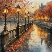 Christmas Decorations 1 Set 36*36cm/14.17*14.17inch Autumn Embankment Semi-Finished Cross Stitch Kit, DIY Needlework Materials, 11CT Printed Cross Stitch Decor Painting, Creative Handmade Gift, Full Home Decor Craft Set, Frame Not Included - Autumn Embankment - View 12