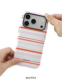 GIIPPA 1件 橘色調橫條紋混搭圖案設計手機殼，適用於 Phone 17 Pro Max，相容 Phone 16 Pro Max、15 Pro Max、14 Pro Max，韓系高端時尚趣味手機殼，適合 11/12/13/14/15/16 Pro Max Plus，男女皆宜的優雅設計，聖誕節、情人節、復活節、婚禮季與生日送給女友的完美禮物 - 橘色 - 查看 6