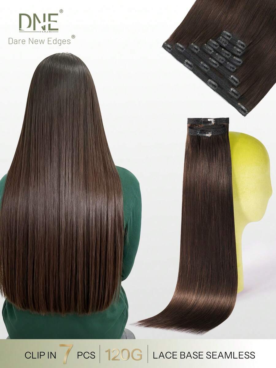 DNE HAIR 7pcs 120G 4# Medium Hair Clip-In Extensions, Double Layer Invisible Hair Curtain, Remy Hair, Seamless Soft Thick Ends, Anti-Shedding Reusable, Suitable For Fine Hair, Salon Daily Wedding Party Styling, For Women And Girls - S2 - View 1