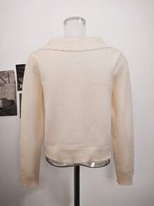 Korean Style Sexy Peter Pan Collar Bow Long Sleeve Knit Cardigan Top Women's Autumn Design Base Layer Innerwear Outerwear - Apricot - View 9
