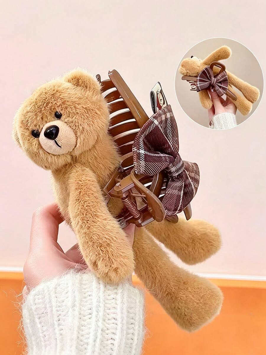 1pc Soft Cute Bear Hair Claw, Durable And Non-Damaging, Basic Sweet Cute Hair Accessory - Suitable For Women And Girls, Daily, School, Party, Vacation - Multicolor - View 1