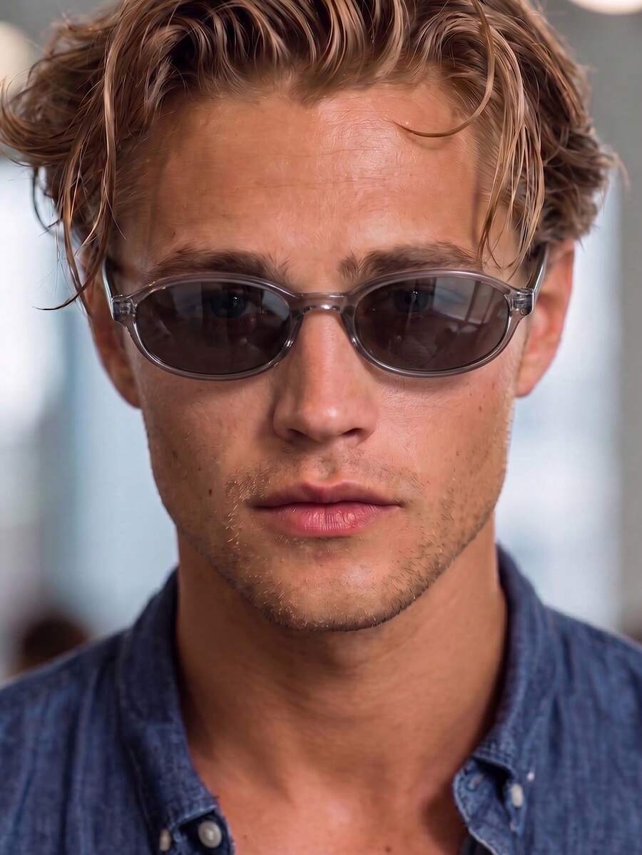 1 Pair Men's Translucent Gray Oval Frame Casual Cool Fashion Glasses - Translucent Gray - View 1