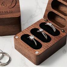 Kotak Cincin Kayu 3 Lapis dengan Tutup Flip-Top, Kotak Cincin Pernikahan Kustom, Kotak Cincin Pertunangan, Kotak Cincin Pembawa Cincin, Kotak Cincin Pusaka, Kotak Cincin 3 Slot - MultiWarna - View 4