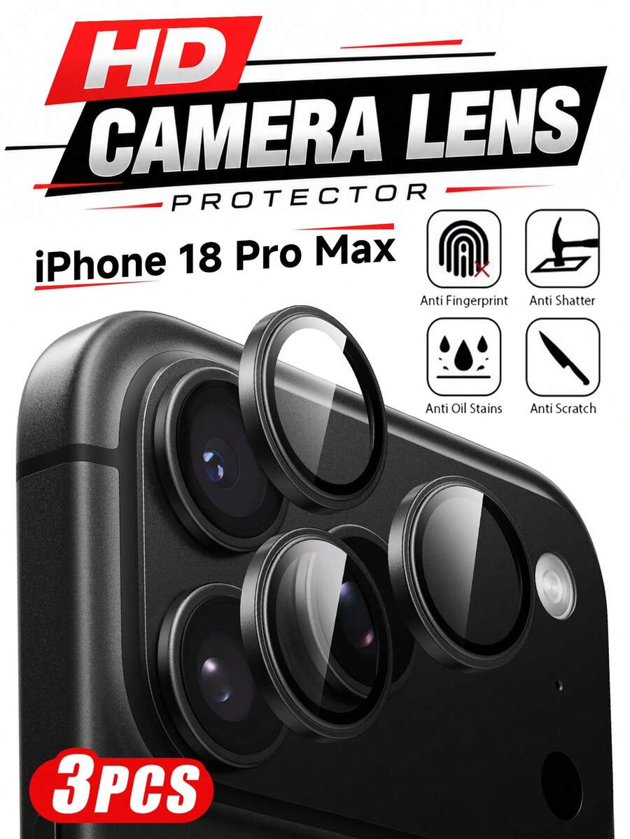 3件組 [2026新款] 9H+ 鋼化玻璃階梯式相機鏡頭保護貼，相容 iPhone 18 Pro Max/18 Pro/Duo/17 Pro Max/17 Pro/17 Air/17/16 Pro Max/16 Pro，1:1 原機相機貼合，防指紋、防刮、防碎裂、高透明度、無氣泡、易安裝，相容手機殼，黑色，送給朋友與家人的生日禮物 - 黑色 - 查看 1