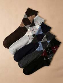 5 Pairs Unisex Retro Plaid Mid-Calf Socks, Steady & Practical Style, Daily Home / Casual Commute Matching - Multicolor - View 8