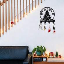 1 st rund julgranskrok i järn, svart ihålig juldekoration, liten hängande displayhylla, förvaringshylla - Svart - Visa 6