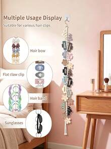 Hanging Hair Clip Storage Chain With 20 Metal Rings, Hair Clip Organizer Rack, Space-Saving Hair Accessory Storage, Suitable For Bedroom, Bathroom, Dorm, For Women And Teenagers, Christmas Gift, Gift For Her - Multicolor - View 7