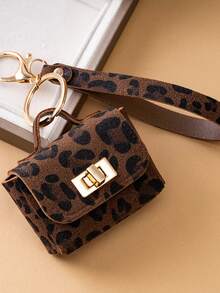 1pc Leopard Print Mini Purse Keychain, Faux Leather Tiny Handbag Charm With Wrist Strap, Small Coin Pouch Bag Pendant For Women Bag Decor Gift - Multicolor - View 5