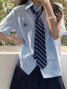 1件女款條紋學院風休閒領帶萬聖節裝扮 深紅色領帶 - 藏蓝色 - 查看 3