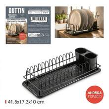 Homix - Escurreplatos de Metal Quttin con Bandeja de Goteo y Escurridor de Cubiertos - Negro (41.5 x 17.3 x 10 cm) - Negro - Ver 8