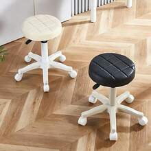 PU Leather Circular Rolling Stool With Adjustable Rotation Height For Home Office, Drawing Laboratory, Kitchen With Wheels, Massage Office Chair - Black - View 5