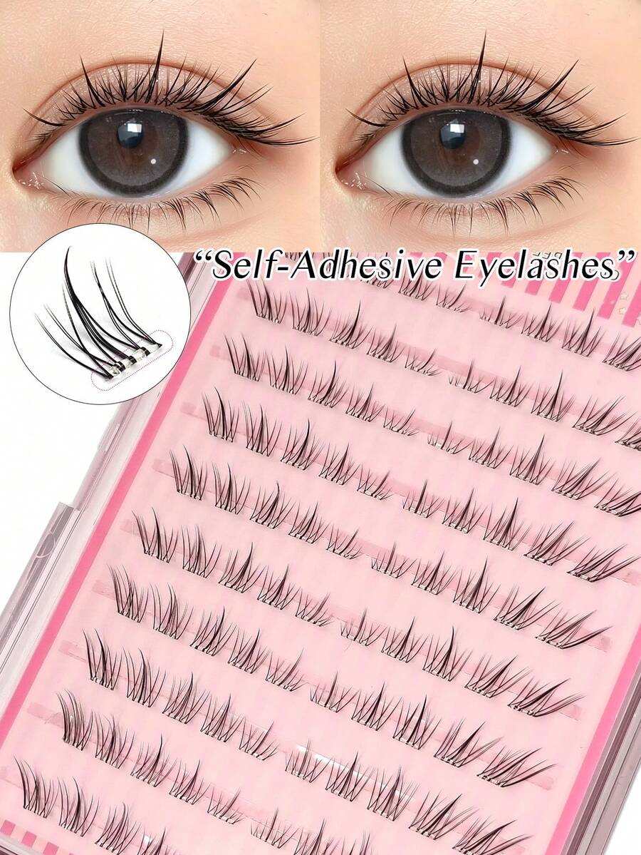 Asiteo 100Pcs Self Adhesive Lashes,Natural Look Clusters,Wispy &Lightweight,Comfortable To Wear Pre Glued Eye Lashes,Clean Girl/Quiet Luxury,Portable False Eyelashes,Suitable For Beginners,Daily Makeup,Party,Gift - C - View 1