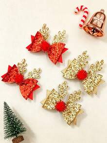 Christmas Reindeer Red & Gold Glitter Bow Hair Clip, Children's Stage ...