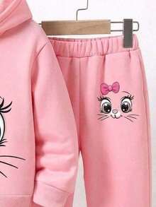 Toddler Cartoon Print Warm Hoodie And Sweatpants Set - Pink - View 3