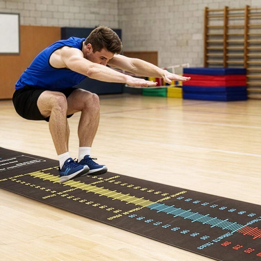 Long Jump Test Board & Jump Rope Mat Heavy-Duty Double-Sided PE Mat Sports - Black - View 1