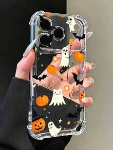 Phone Case - [2D Printed] Compatible With Iphone 18/18 Pro/18 Pro Max/17/17 Pro/17 Pro Max/16/15/14/13/12 Series, Pumpkin Bat Ghost Halloween Full Print Pattern Clear 4-Corner Shockproof Phone Case, Slim & Protective, Unisex For Daily Use - Clear - View 5