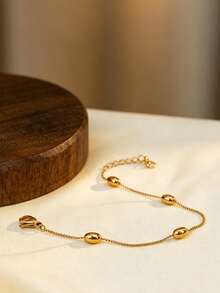 VceTd 1 Set Elegant Style Stainless Steel Women's Bracelet With Bamboo/Four-Leaf/Geometric Design, Suitable For Dating - Yellow Gold - View 7