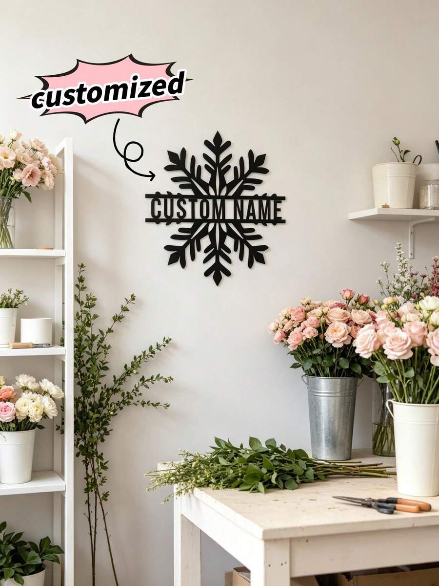 1pc Personalized Snowflake Acrylic Wall Art, Customized Name Winter Decor, Snowflake Silhouette Hanging Ornament, Outdoor Porch Decoration, Christmas Home Decor, Holiday Gift - Multicolor - View 1
