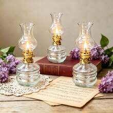 1pc New Vintage Embossed Glass Kerosene Hurricane Lamp (Oil Not Included) Electroplated Rust-Proof Lamp Head Home Atmosphere Light Nostalgic Lighting Vintage Distressed Kerosene Lamp Candle Holder B&B Atmosphere Light - Patterned Light - View 8