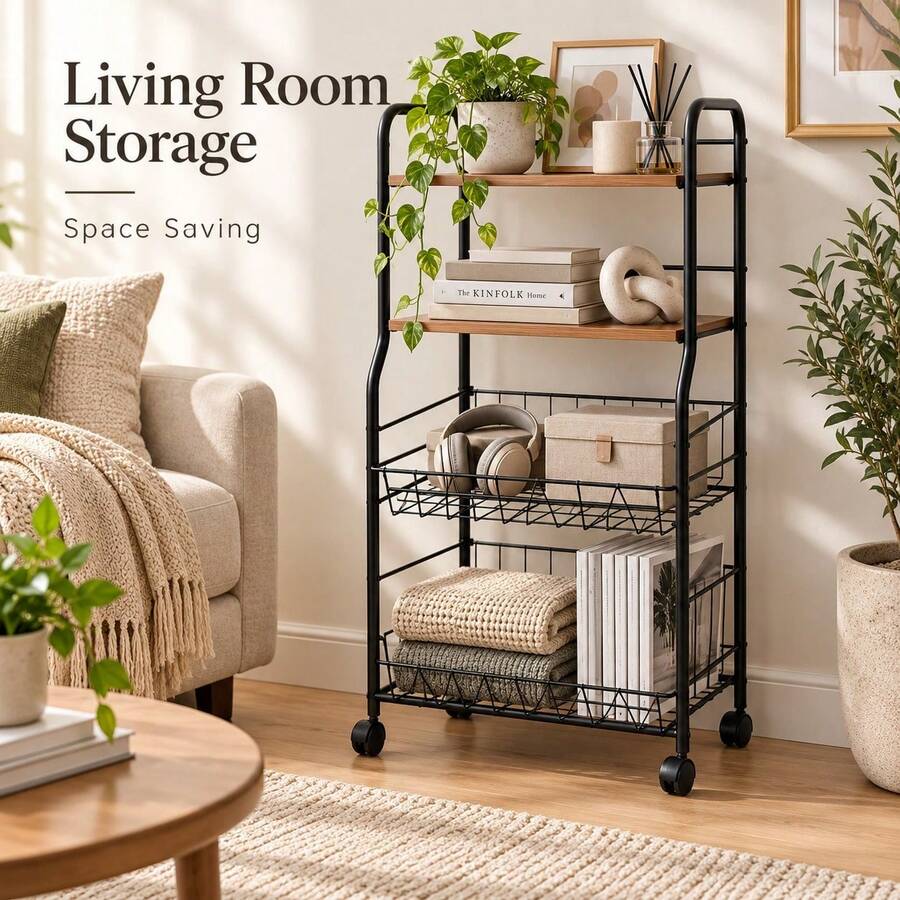 Mobile Storage Rack With Wheels For Easy Movement, Bedroom Storage Cart, Bathroom And Toilet Multi-Tier Storage Shelf. - View 1