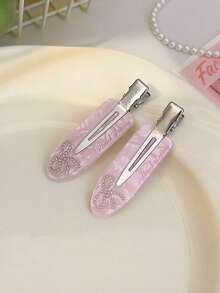 6/3pcs Cute Sweet Pink Seamless Crocodile Hair Clips, Gentle Girl Style Floral Polka Dot Side Bangs Clips, Women's Rhinestone Bow Hair Clips - Multicolor - View 5