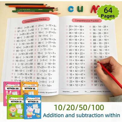 1 pieza Cuaderno de ejercicios de psicología, astronomía, suma y resta de 64 páginas, práctica aritmética de 10-100, adecuado para niños de preescolar y jardín de infancia, habilidades matemáticas, suministros de educación en el hogar, decoración de Halloween, regalo de Navidad, estilo aleatorio