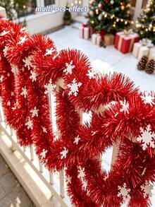 1pc Christmas Red Snowflake Sequin Tassel Decorative Garland With Metallic Foil, Bendable And Shapeable, Suitable For Stair Railings, Christmas Trees And More, Ideal For Thanksgiving, Christmas And Halloween Holiday Decorations - Multicolor - View 7