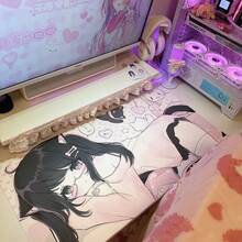 Alas Meja Besar Kulit PU Motif Gadis Anime Pink Lucu, Alas Mouse Panjang Motif Kelinci Kawaii dengan Pita, Pelindung Meja Halus Tahan Air, Dekorasi Meja Estetis untuk Belajar, Bermain Game, Kantor Rumah, dan Laptop - View 1