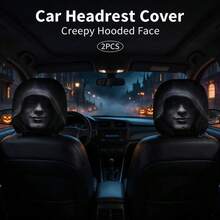 2pcs Realistic Red Eye Lion Head Car Headrest Covers, Universal Elastic Car Headrest Protector, Holiday Costume Prop Mask, Halloween - Black - View 4