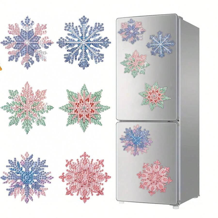 6件組鑽石畫冰箱磁鐵聖誕雪花鑽石繪畫裝飾DIY鑽石繪畫磁鐵套件,適合DIY手工藝禮物、冰箱與信箱裝飾 - 薄荷綠 - 查看 1