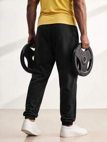 Driftmere 男士字母印花口袋休闲抽绳慢跑裤健身裤，轻便 - 黑色 - 查看 2