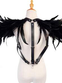 Dark Style Faux Feather Shoulder Accessory PU Leather Strap Shoulder Harness Gothic Witch Cosplay Halloween Carnival Party Costume Accessory Prop - A - View 4