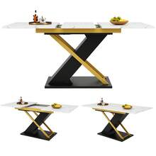 Extendable Dining Table (120-160 * 80), Kitchen/Living Room Table, Extendable Table, Extendable To 160 With Aid Of An Internal Insert Panel, Dining Table With Golden - 1 - View 3