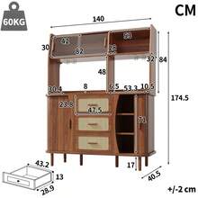 High-Quality Sideboard With Rattan Look And Glass Sliding, 174.5 High Kitchen Cabinet With Storage Space, Natural Wood/Walnut Look - Walnut + MDF+Metal - View 5