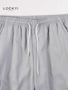 1pc Men's American Casual Sports Style Multi-Pocket Single Zipper Drawstring Loose Fit Casual Long Pants - Grey - View 3
