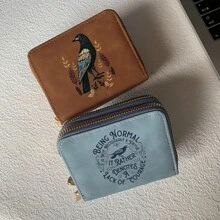 Crow Print Card Holder Lightweight Fashionable Wallet Suitable For Daily Use For Women Double Zipper Mini Wallet Purse Wallet Card Wallet - Multicolor - View 6