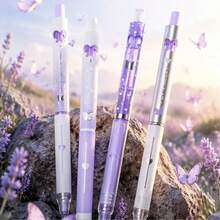 Butterfly Purple Quiet Click Neutral Pen, High Aesthetic, Smooth Writing ST Tip, Black Ink Water Pen For Exam Practice And Signing - Multicolor - View 6