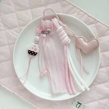 Korean Style Pink Cake Heart-Shaped Bag Charm, Lace Ribbon Braided Rope Keychain, Cute Girly Bag Pendant - Multicolor - View 1