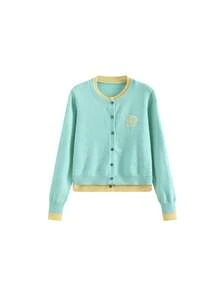 Women's Lazy Style Colorblock 2 In 1 Cardigan Sweater, Thin Knit Inner Layer Can Be Worn As Outerwear - Green - View 7