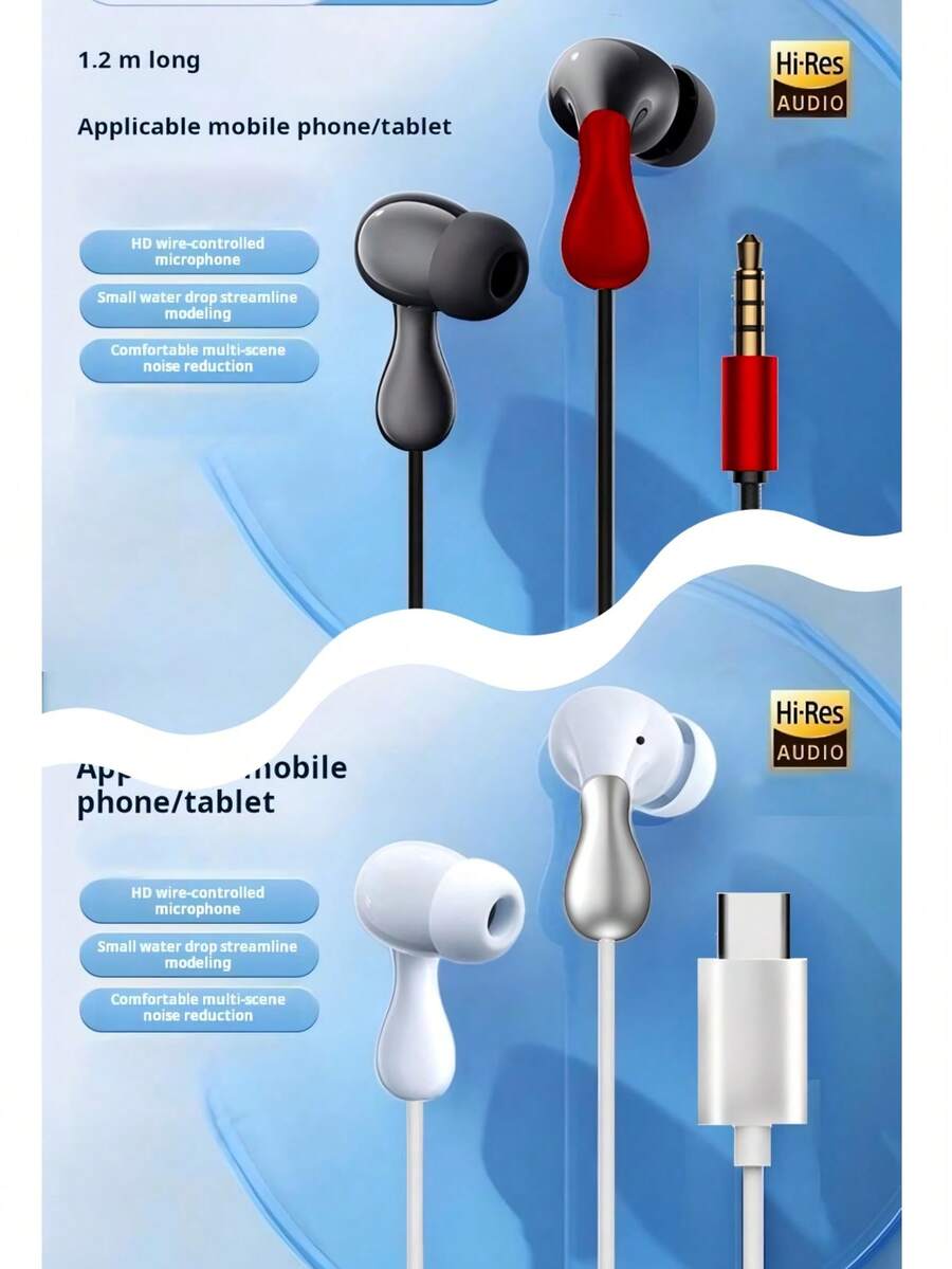 3pcs/Set Earphone In-Ear Berkabel Bentuk Tetesan Air Estetis, Desain Modis, Antarmuka 3.5mm/Type-C Opsional, 3 Warna Berbeda, Cocok Sebagai Hadiah, Dilengkapi Mikrofon - View 1