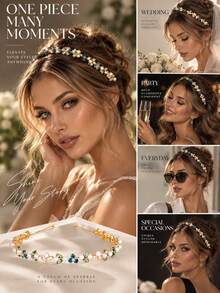 STONEFANS 1pc Fashion Floral Headband Niche Design Rhinestone Head Hoop Minimalist Versatile Accessory Headwear - Gold-painted - View 5