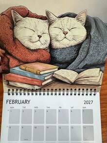 2027 Cat Calendar, Cats And Books Together, Humorous Cat Calendar, Book Lover Gift, Unique Home Decor, Cute Cat Art, Literary Atmosphere - Multiple Styles - View 3