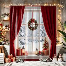 1pc Christmas Snowy Window View Shower Curtain, Vintage Design, Waterproof Bath Curtain, Suitable For Bathtub Partition, Bathroom Decor And Bathroom Accessories, Home Decor Gift, Includes 12 Hooks - Multicolor - View 9